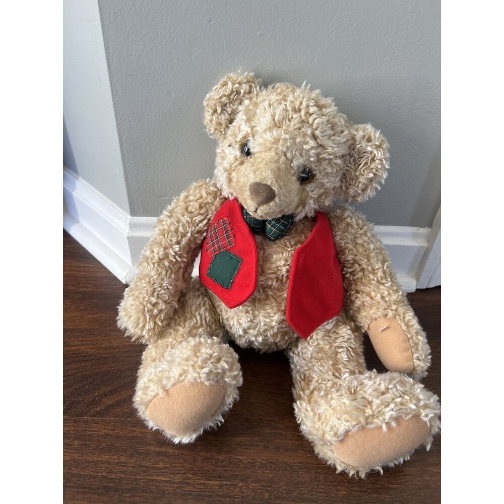 1995 Hallmark Tyler Teddy Bear Plush 18” Red Vest Vintage Christmas Stuffed Toy